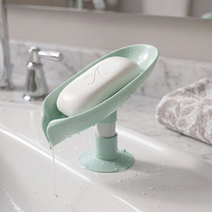 Bathroom wall mounted soap holder with suction cups and leaf design