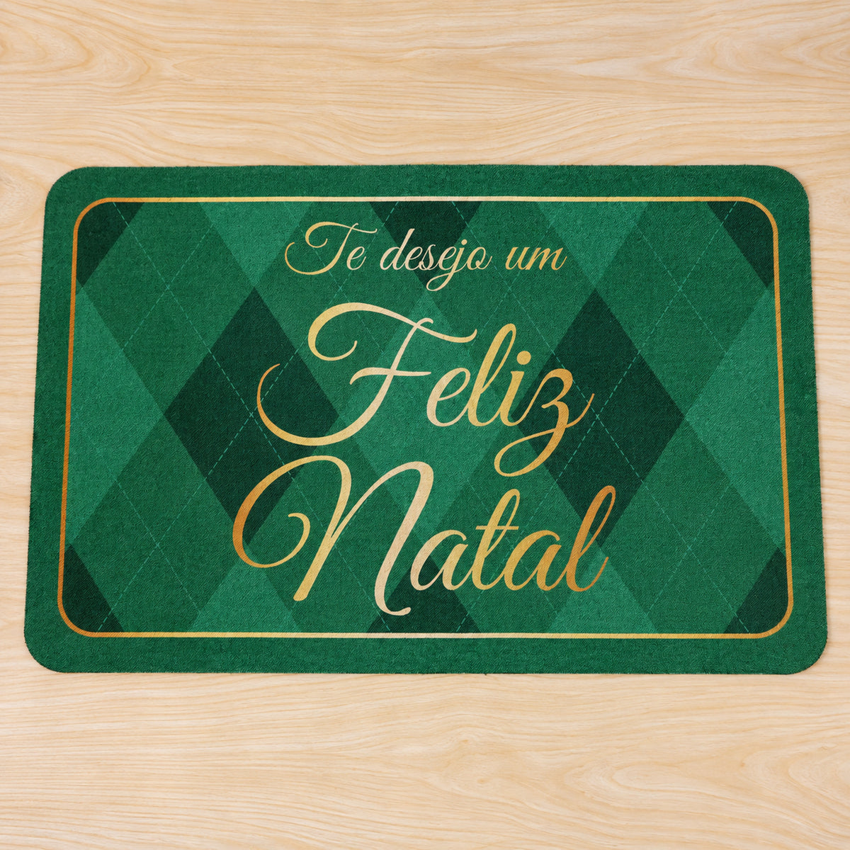 Christmas Greeting Bath Mat, Green Argyle Absorbent Door Rug (1 Pc, 60x40 Cm)