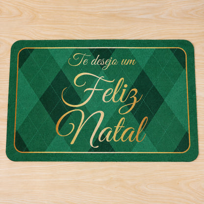 Christmas Greeting Bath Mat, Green Argyle Absorbent Door Rug (1 Pc, 60x40 Cm)