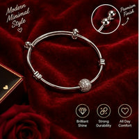 Silver-Tone Minimalist Adjustable Bracelet with Sparkling Round Charm for Women