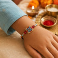 Designer Rakhi For Brother With Square Centerpiece And Colorful Bead Detailing