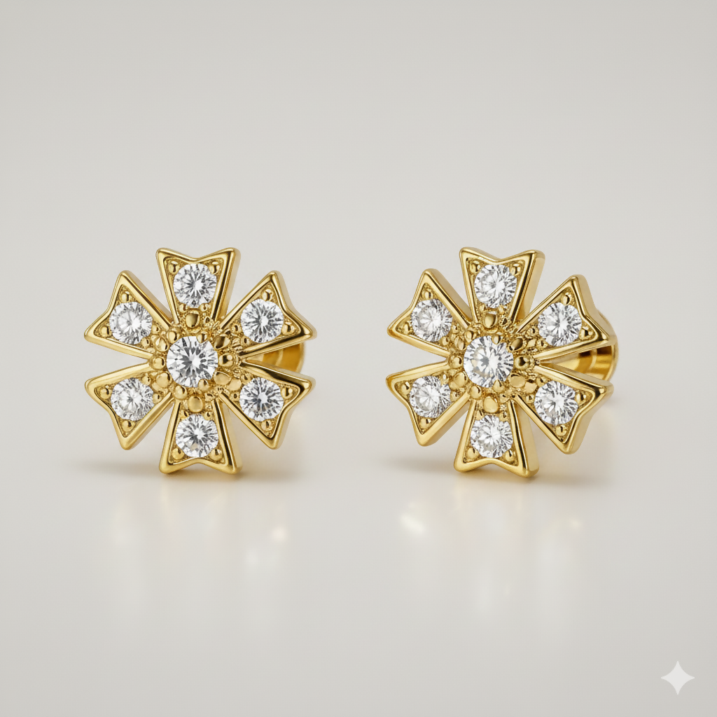Pair of gold plated floral nosepin studs perfect for women and girls