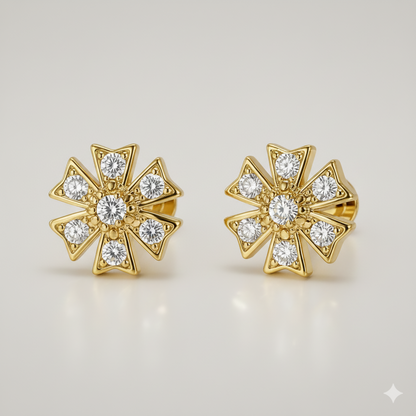 Pair of gold plated floral nosepin studs perfect for women and girls