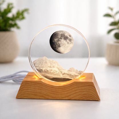 Crystal Moon LED Night Lamp with Wooden Base for Bedroom & Home Décor