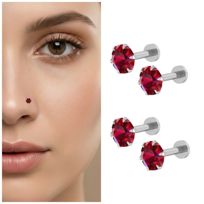 Rose gold flat-back nosepin stud set with ruby red cubic zirconia stone