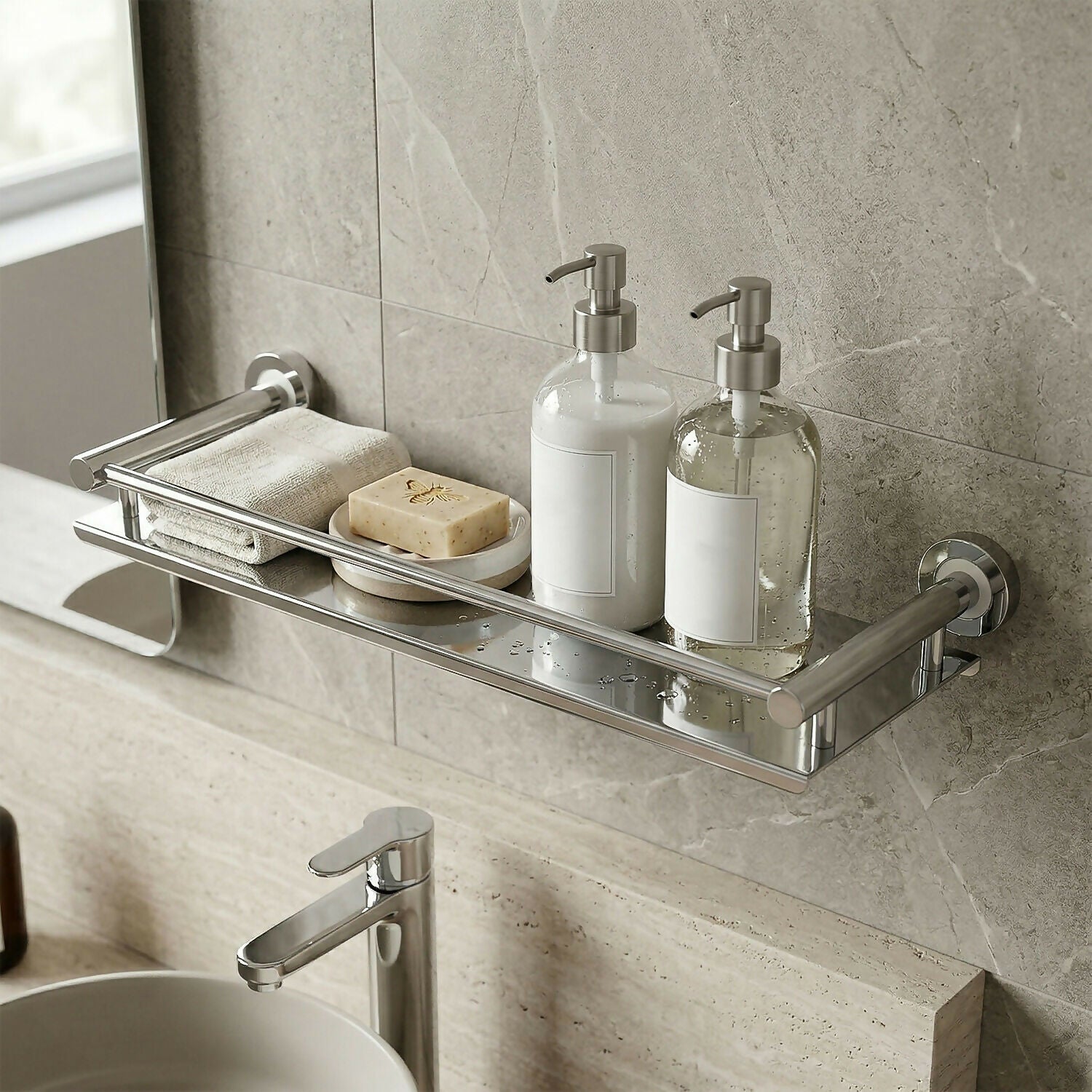 Premium Stainless Steel Wall Mounted Bathroom Shelf Rack Organizer