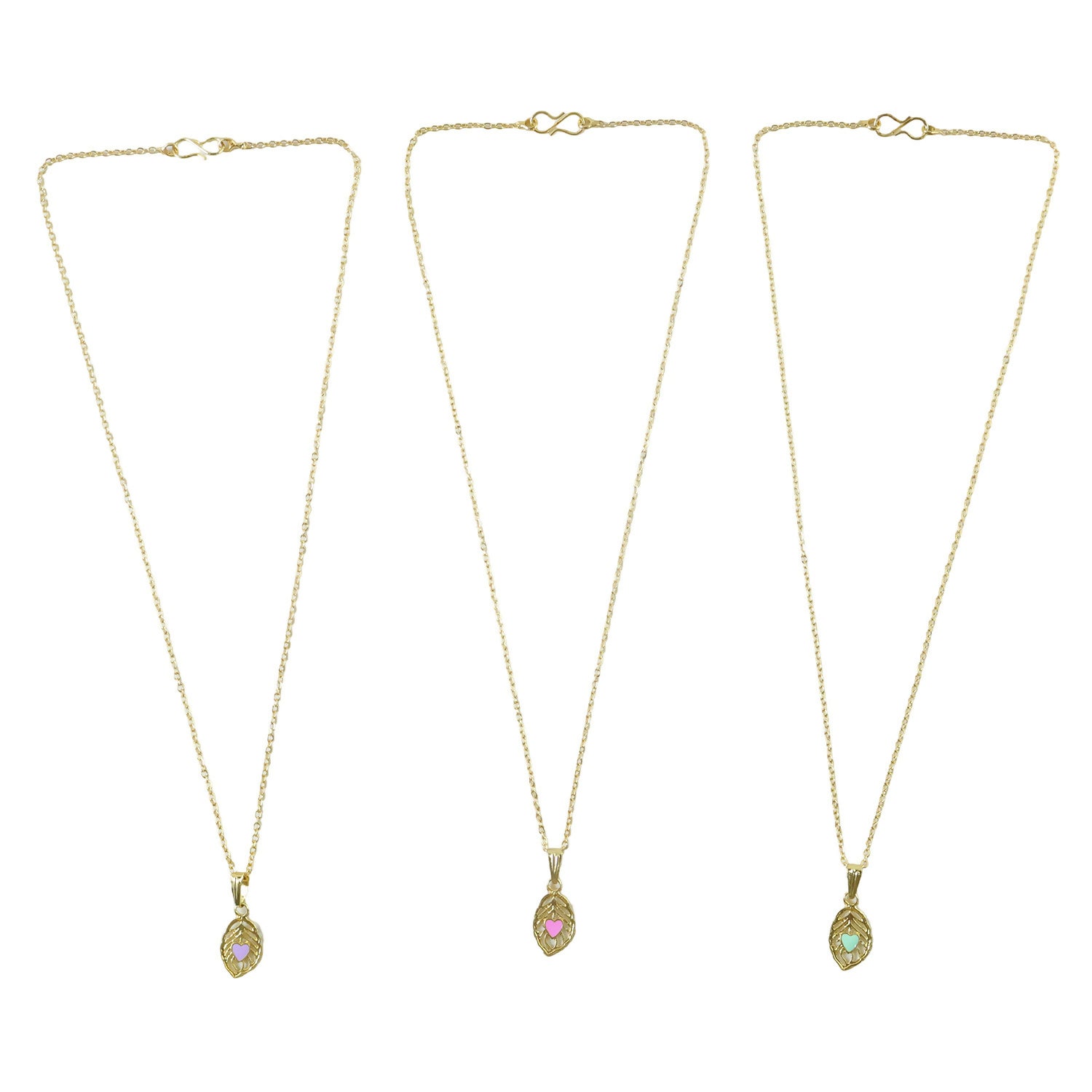 Elegant Heart Leaf Gold Pendant Necklaces with Enamel Detail
