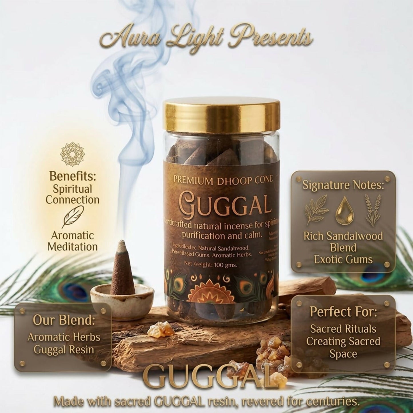 Rajwadi Guggal Dhoop Cones arranged artistically with natural ingredients