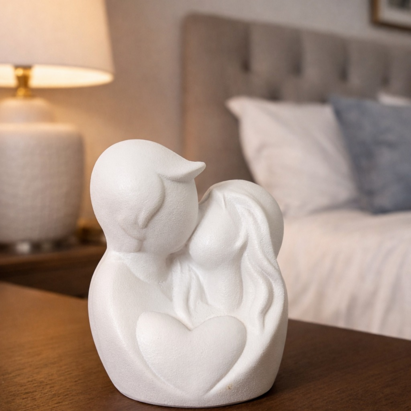 Couple Figurine with Heart Design | White Decorative Showpiece for Home