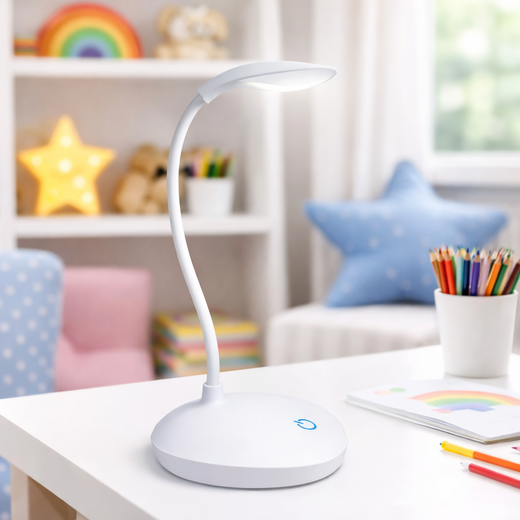 White LED Desk Lamp with Touch Control, Flexible Neck for Study & Reading
