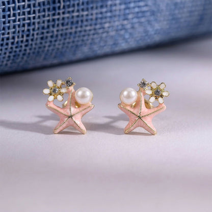 Elegant lightweight pink starfish pearl stud earrings