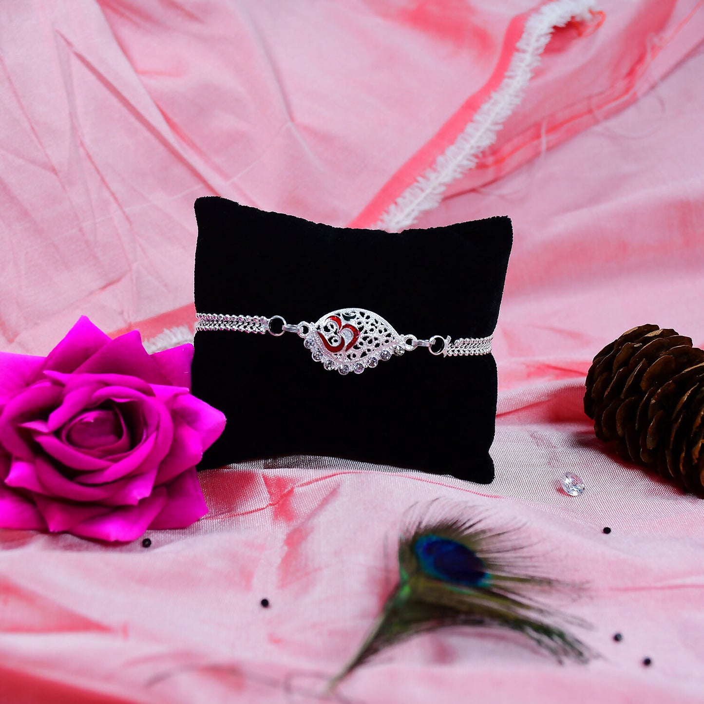 Designer Silver Plated Rakhi image 1