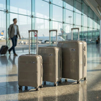 Beige Gold Hard Shell Cabin Trolley Suitcase with Telescopic Handle & 8 Wheels