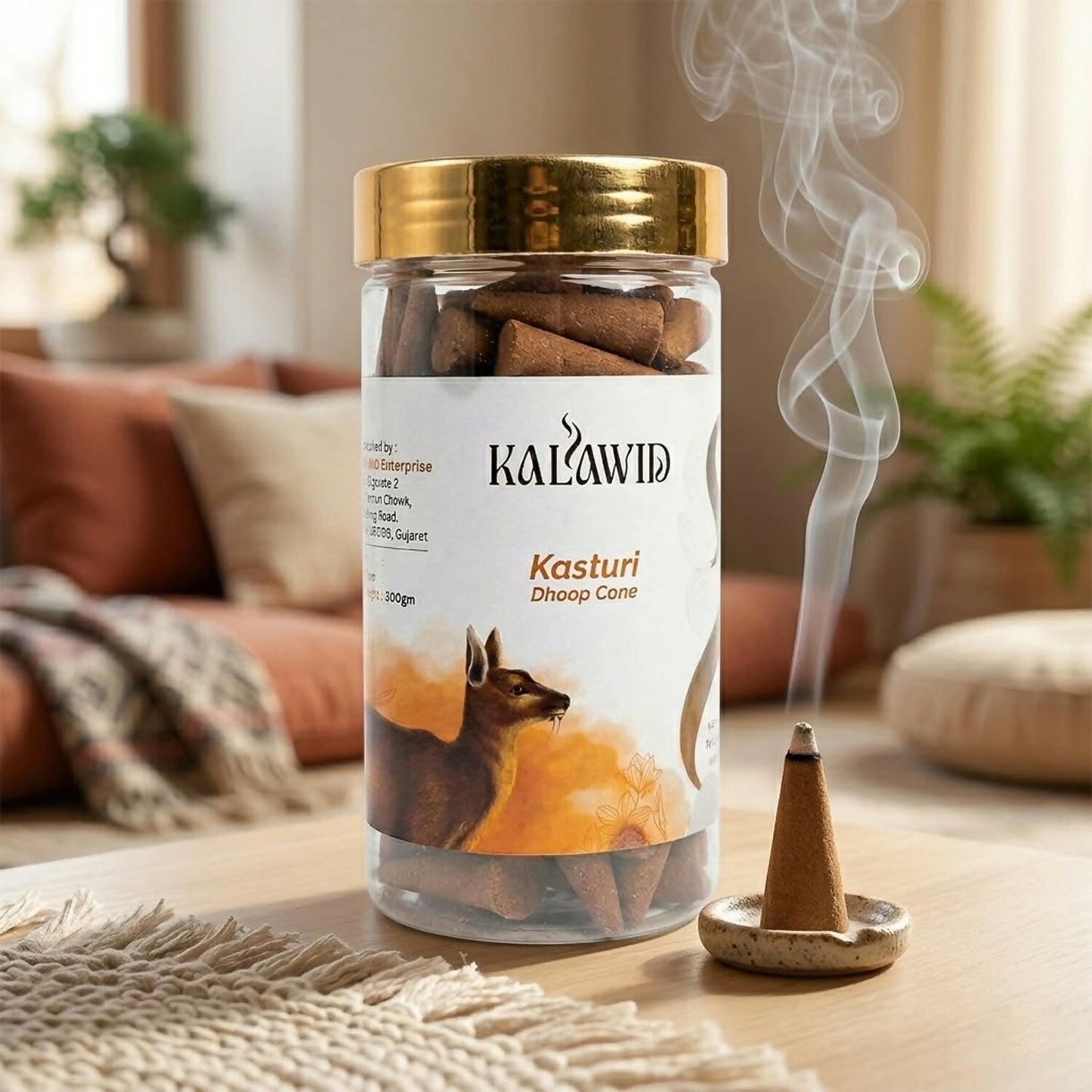 Premium Kasturi Dhoop Cone Jar for Rich Fragrance & Spiritual Ambience (100 Gm)