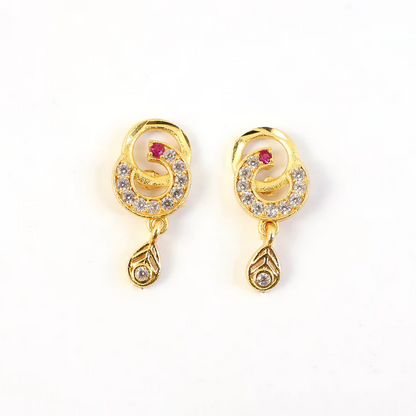 Modern Gold Plated Round Teardrop Earrings with Stone Highlights