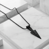 Black Arrow Head Pendant Necklace for Men Matte Ball Chain Spear Fashion Neckpiece