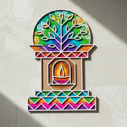 Portable MDF Rangoli Stencil | Diya Tree Design