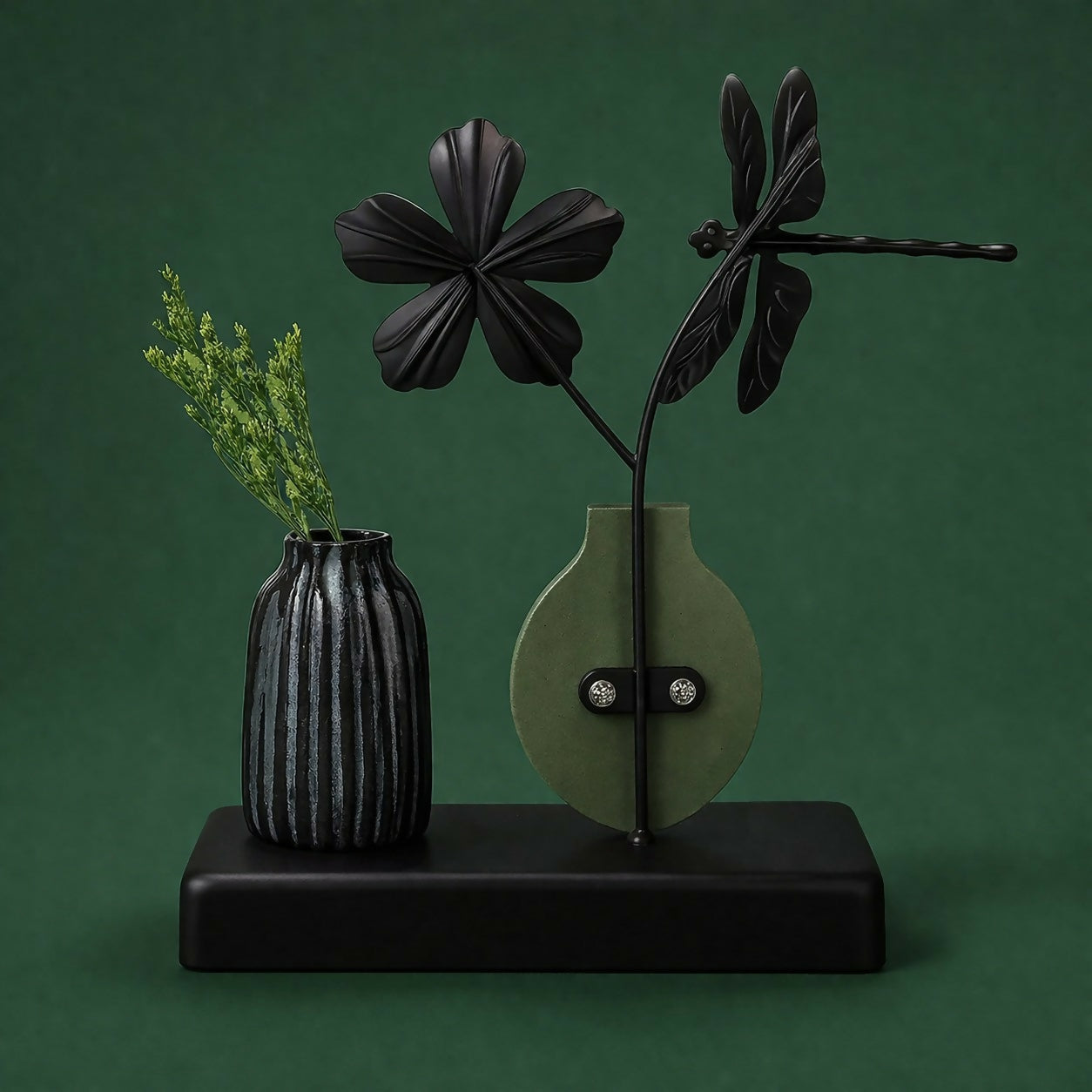 Modern Decorative Table Showpiece with Flower & Dragonfly Design