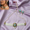 Traditional Sky Blue Stone Pearl Choker – Elegant Ethnic Jewelry