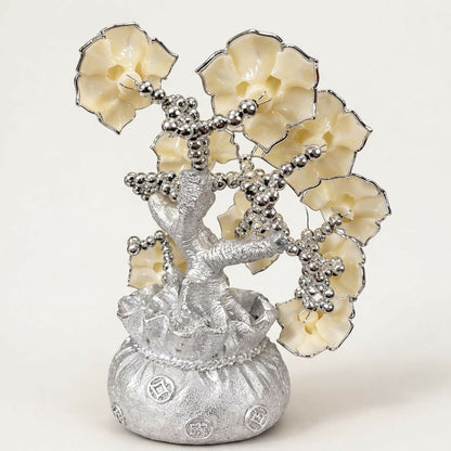 Silver decorative flower tree showpiece highlighting positive energy and prosperity symbol
