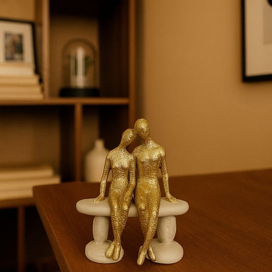 Golden Couple Sitting Figurine Showpiece for Home Decor & Gift