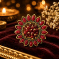 Elegant maroon floral statement ring for parties, weddings & festive wear.