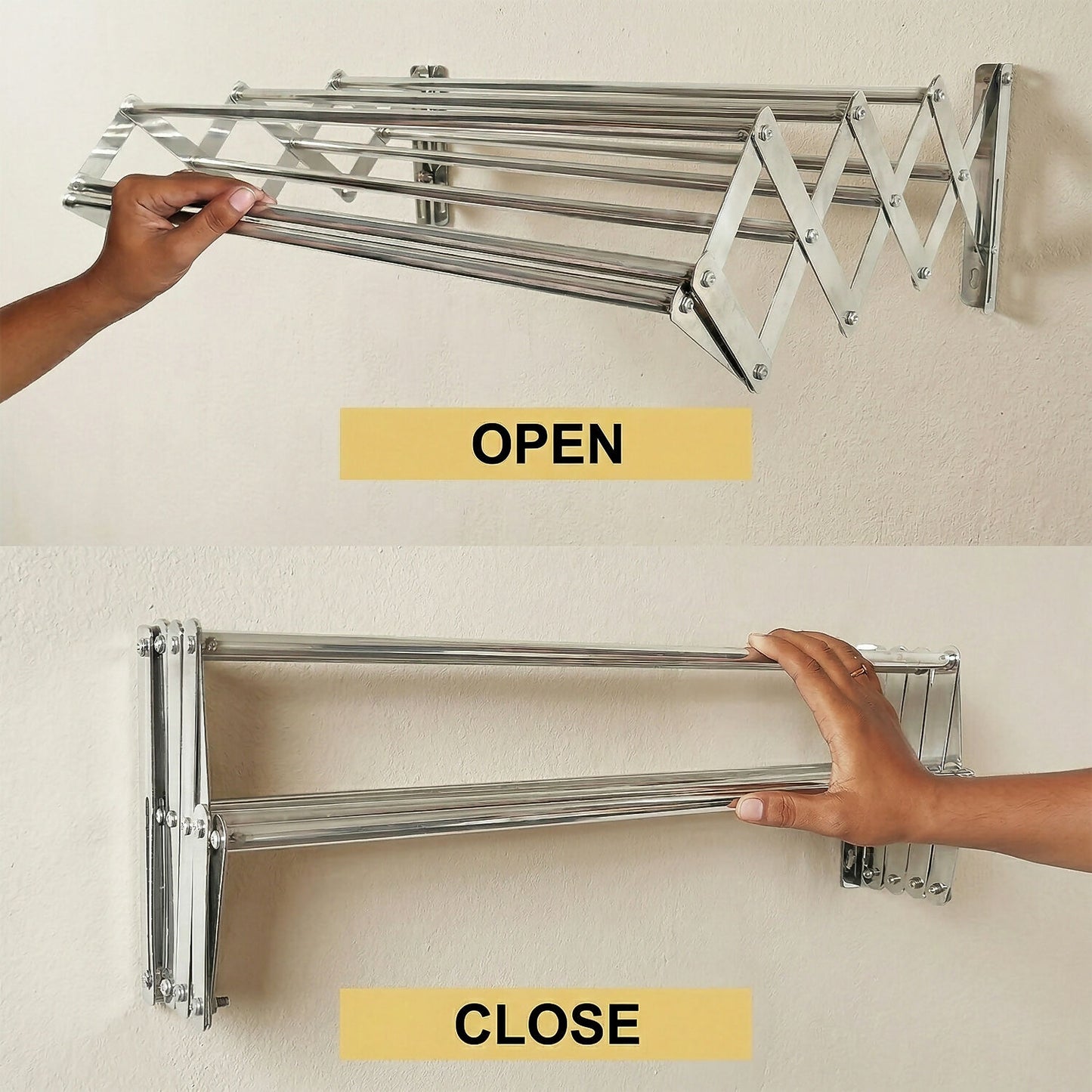 Folded view of wall mounted drying stand saving space