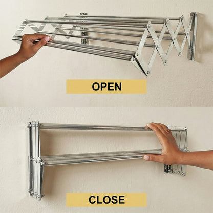 Folded view of wall mounted drying stand saving space