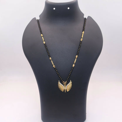 Butterfly wing pendant mangal sutra with black beads, showcasing texture and design