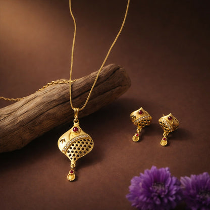 Elegant Gold Pendant and Earring Set Stylish Traditional Jewelry Set for Women