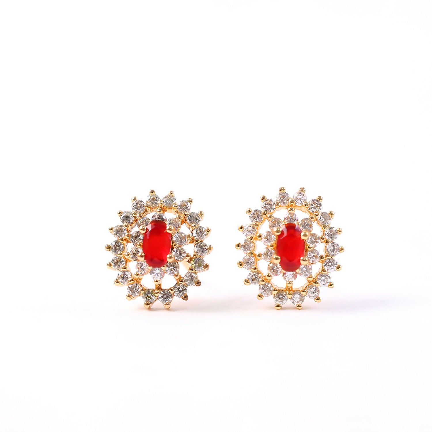 Elegant Red CZ Stone Stud Earrings with Gold Finish for Party, Wedding & Daily Wear
