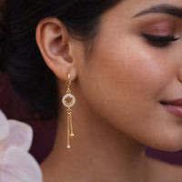 Gold-Tone Smiley Crystal Circle Tassel Drop Earrings for Women