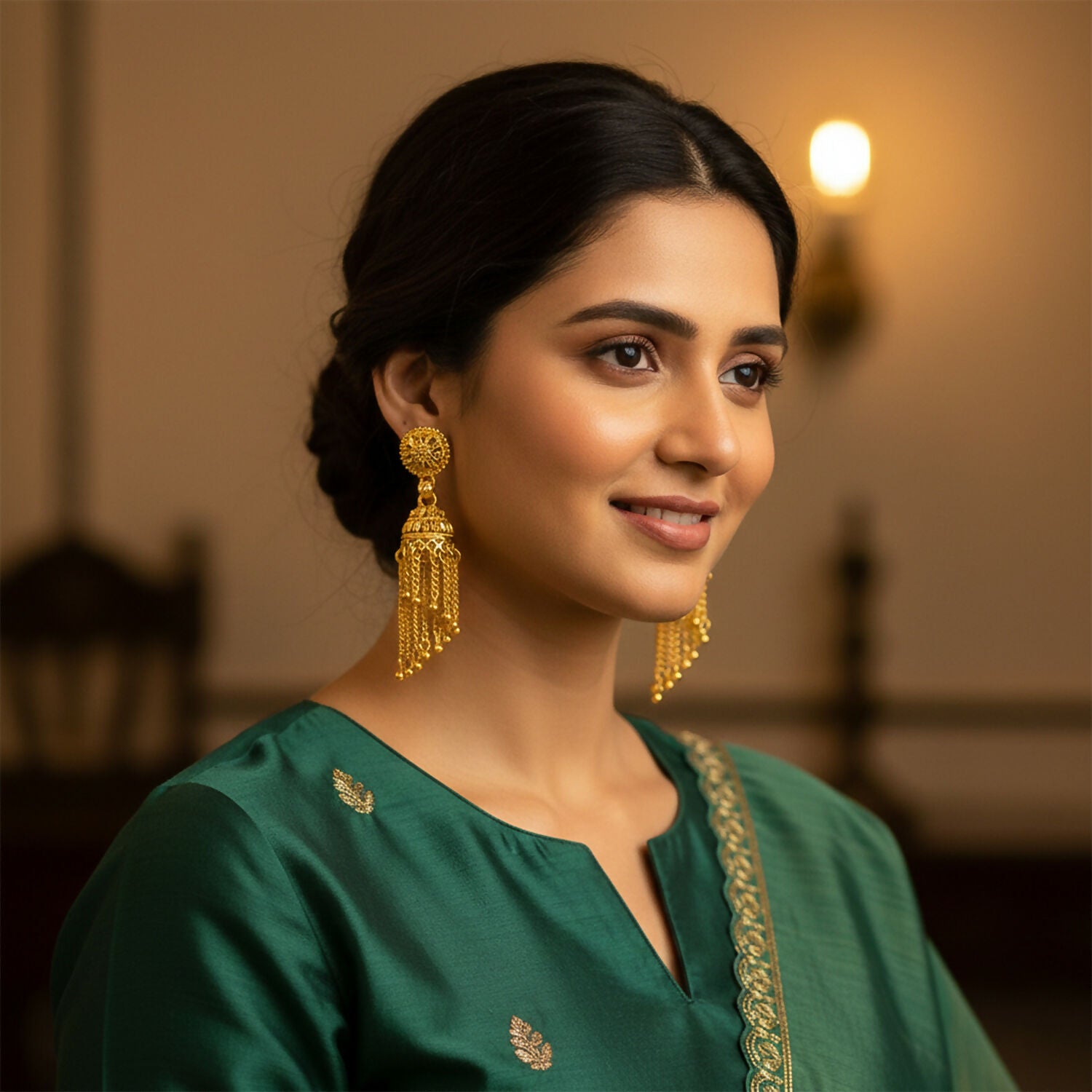 Elegant Traditional Gold Tone Jhumka Earrings for Women Ethnic Party Wear Drop Earrings