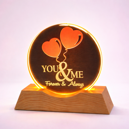 You & Me Forever LED Acrylic Lamp with Wooden Base | Romantic Night Light