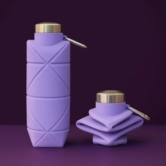 Purple Collapsible Silicone Water Bottle 600ml Leakproof Travel