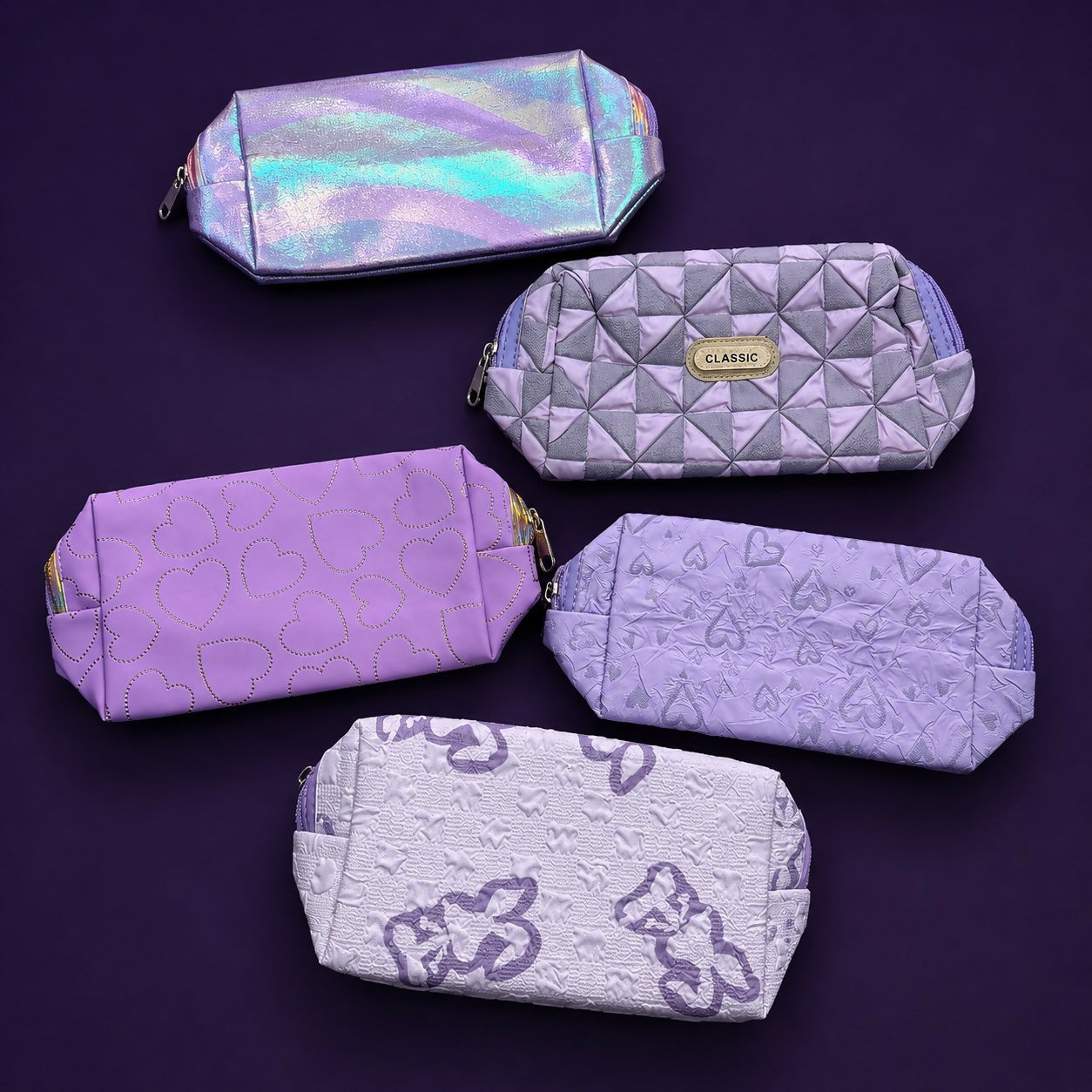 Purple organizer pouch showcasing zipper closure