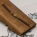 Shiv Trishul Damru Rudraksha Antique Gold Brown Braided Bracelet Rakhi for Men Gift