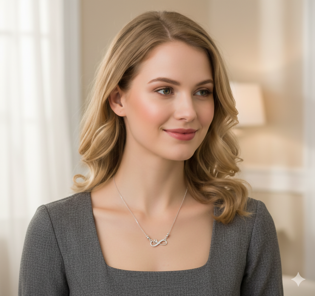 AD Infinity & Heart Silver Tone Pendant Necklace for Women