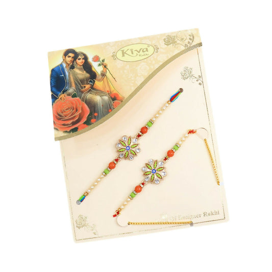 Designer floral Rakhi with pearl drop Lumba gift set