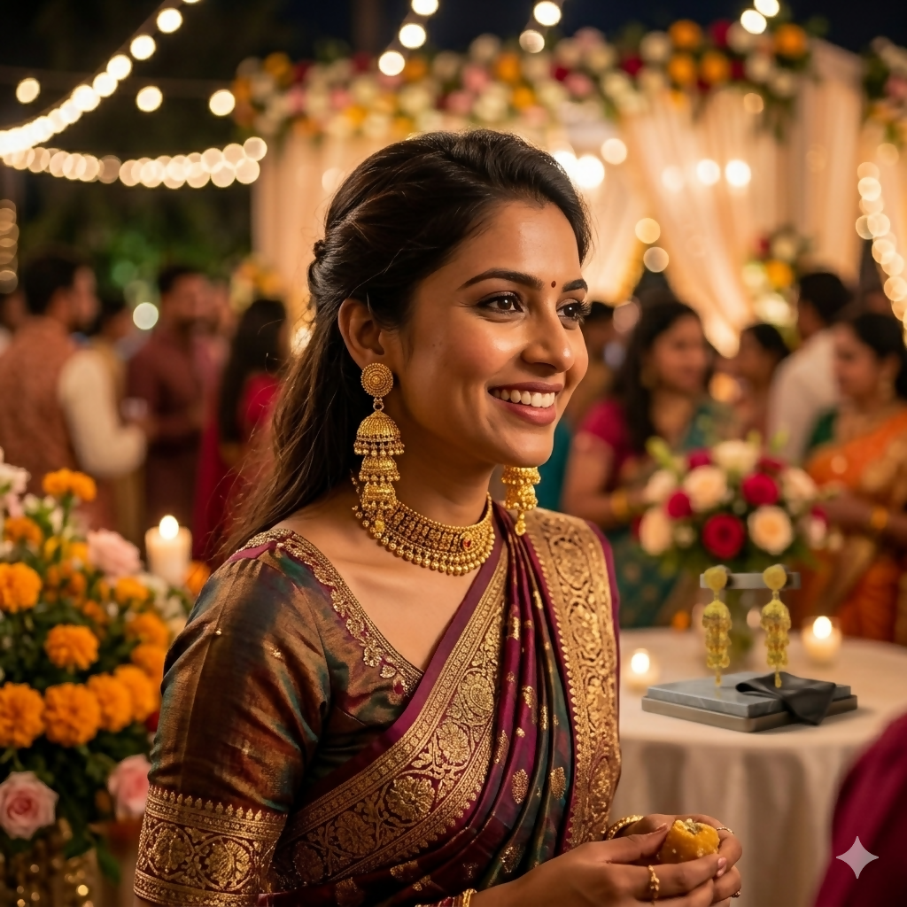 Pair of elegant gold tone jhumki earrings