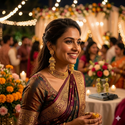 Pair of elegant gold tone jhumki earrings