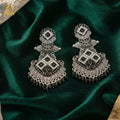 Oxidized Silver Chandbali Earrings – Elegant Black Stone Design