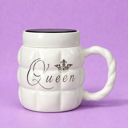 Queen Printed Ceramic Mug with Lid Mirror Stylish Coffee Cup
