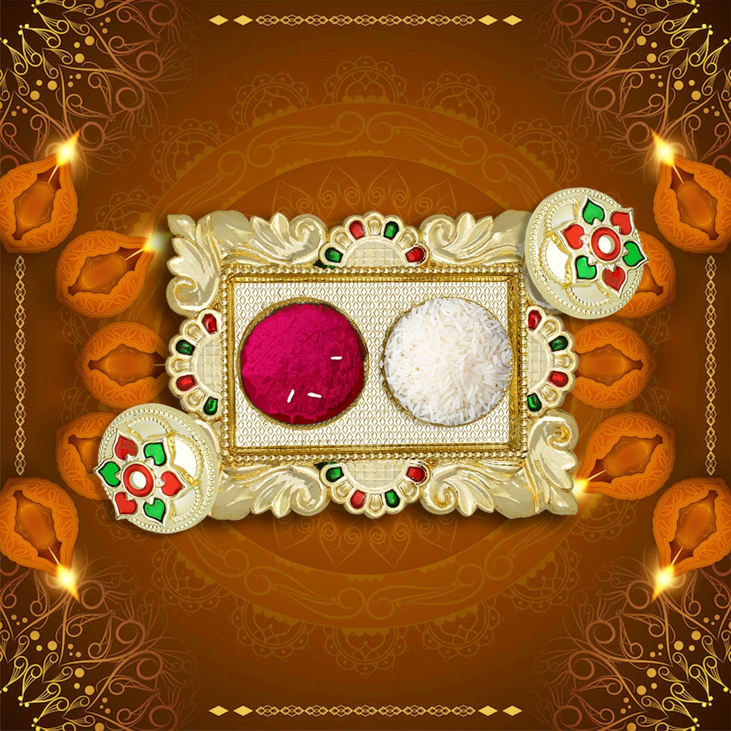 रक्षाबंधन विशेष पूजा थाली, कुमकुम थाली होल्डर, पूजा रिटर्न गिफ्ट, भारतीय गृह प्रवेश उपहार, रक्षाबंधन, दिवाली के लिए भाई / भाभी / बहन / परिवार राखी