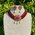 Traditional Maroon Beaded Choker – Elegant Handcrafted Design