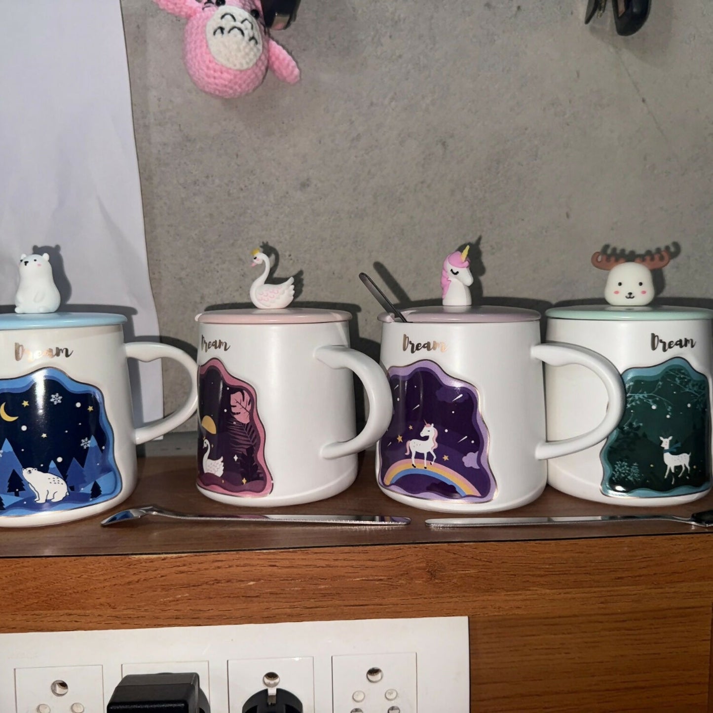 Dream Theme Ceramic Mug with Cute Animal Lid & Spoon for Tea, Coffee & Gifting(Design may vary!)