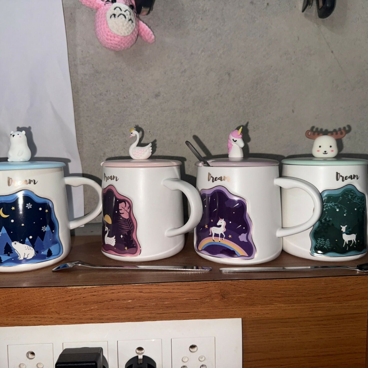 Dream Theme Ceramic Mug with Cute Animal Lid & Spoon for Tea, Coffee & Gifting(Design may vary!)