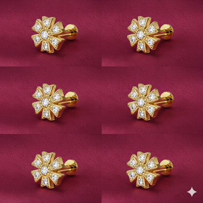 Gold plated floral flat back stud earrings with pavé-set crystals