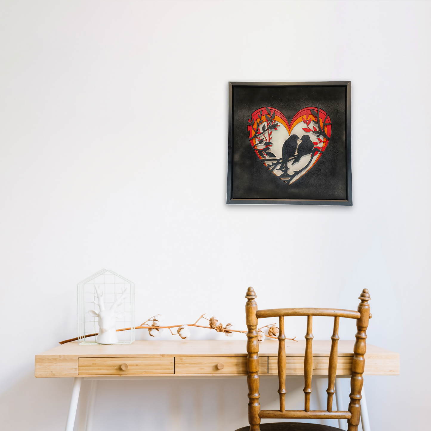 Handcrafted Multi-Layer Wooden Heart & Bird Wall Art – 3D Love & Freedom Design | Romantic Home Decor Frame | Handmade Wooden Wall Hanging for Bedroom & Living Room