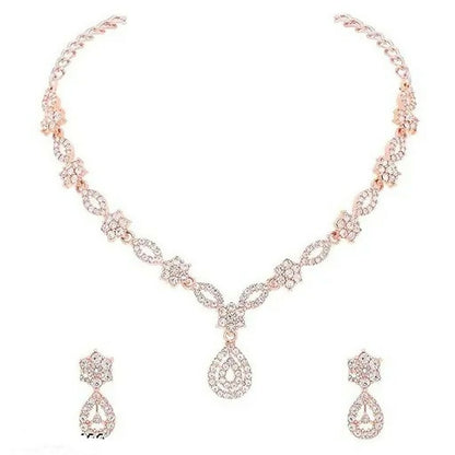 Elegant Floral Necklace & Earrings Set with Stone Accents